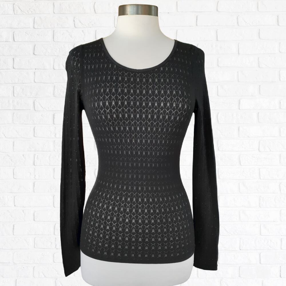 Vintage Michael Kors Collection Black Pointelle Lace Knit Top Small Archival Y2K
